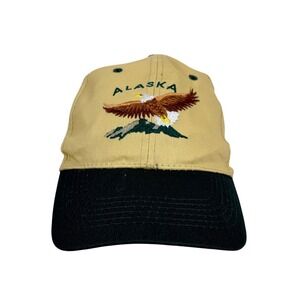 Vintage Alaska Shirt Company Bald Eagle Embroidered Snapback Hat Tan‎ Black OS